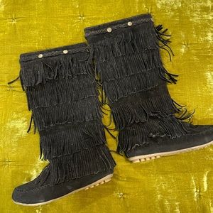 Tall fringe boots